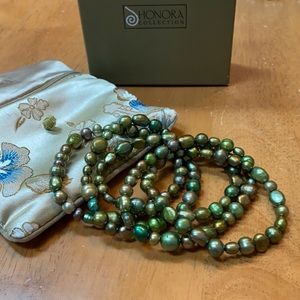 Honora Cultured Freshwater Pearls Stretch Bracelets Set of Five — Green